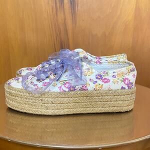 LoveShackFancy Floral Espadrille Platform Sneakers Superga Sheer Purple Laces